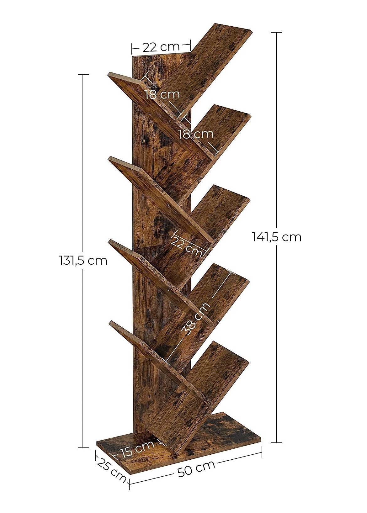 Parya Home - Bücherregal aus Holz - 8 Etagen - Vintage - Stehendes Regal - Braun