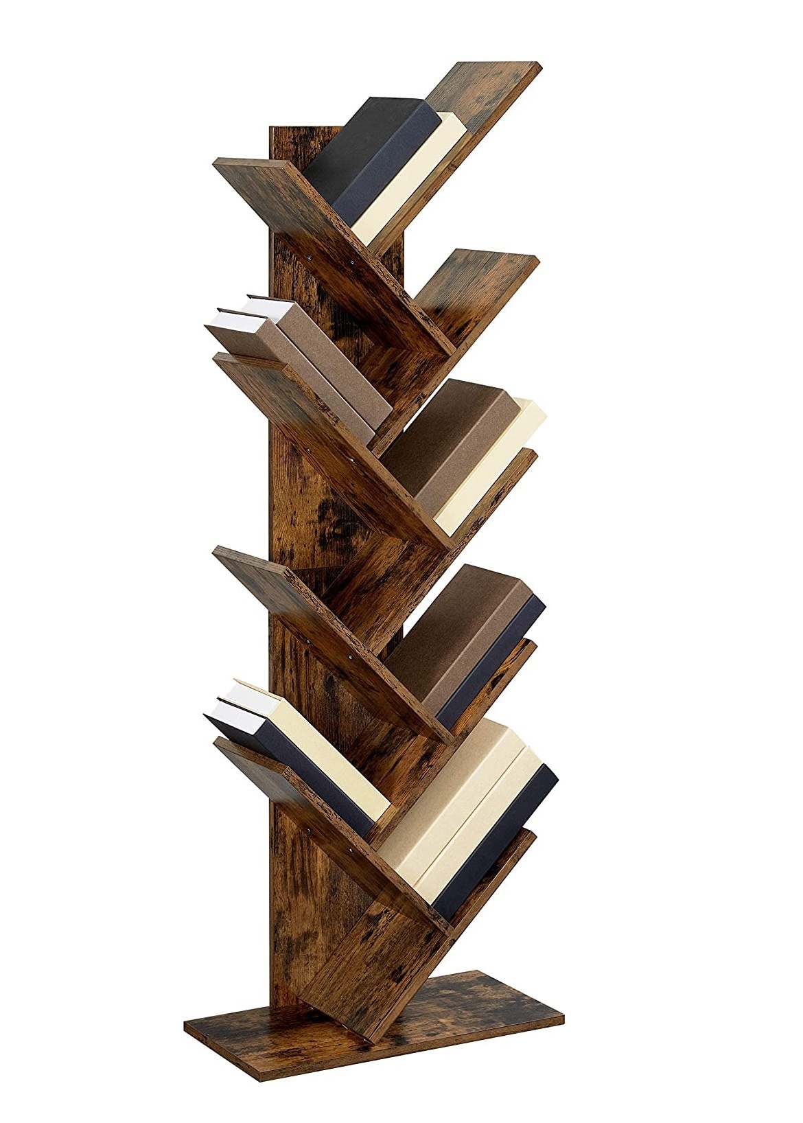 Parya Home - Houten Boekenkast - 8 niveaus - Vintage - Staande Plank - Bruin