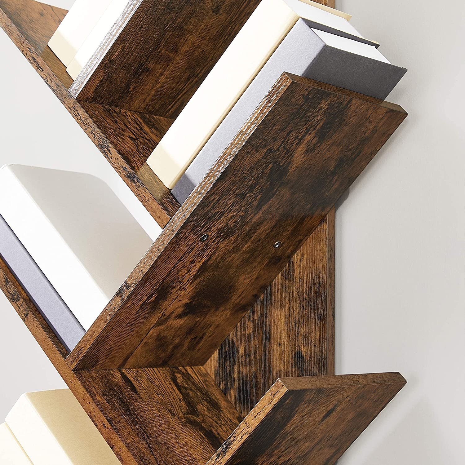 Parya Home - Houten Boekenkast - 8 niveaus - Vintage - Staande Plank - Bruin