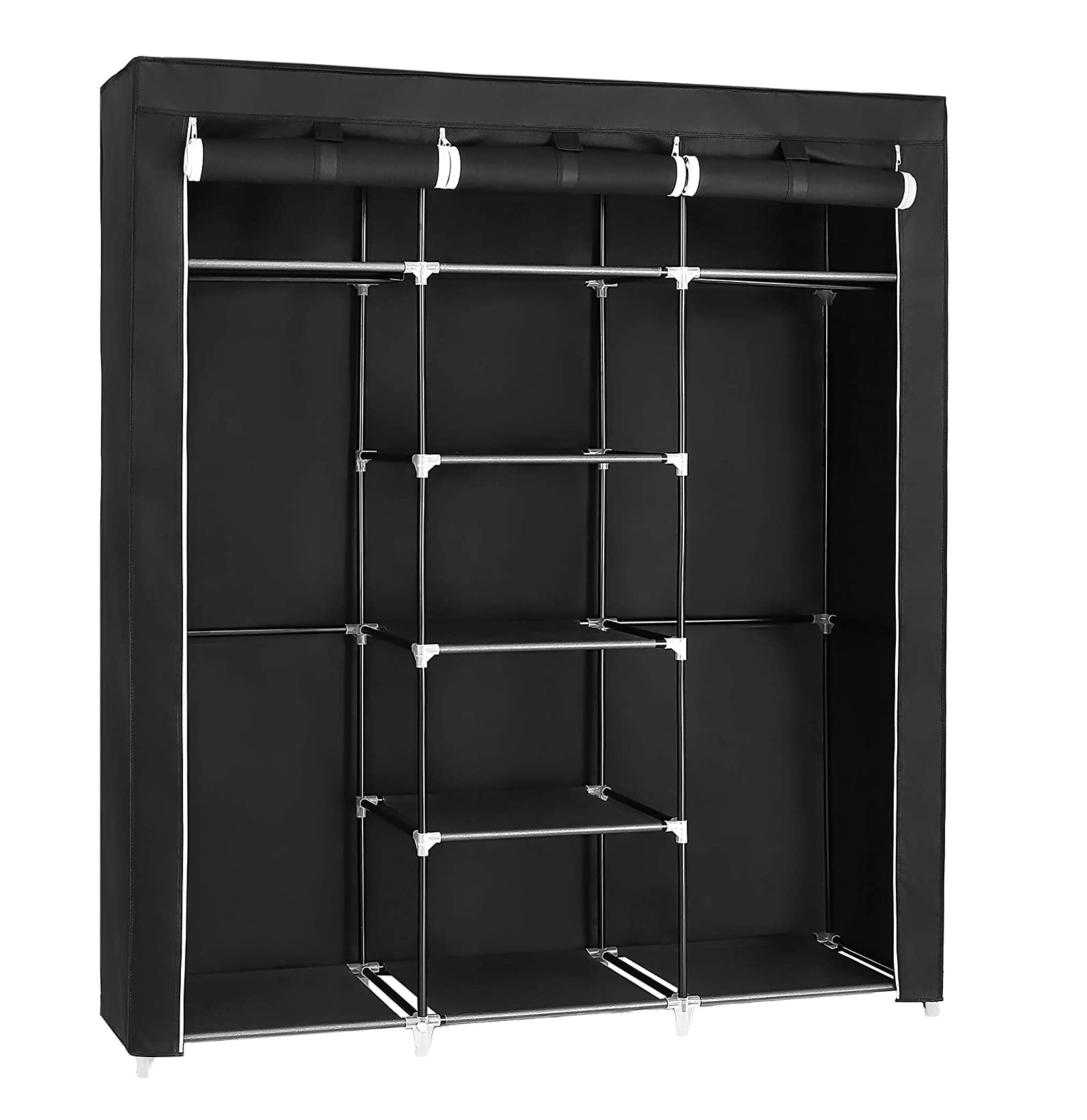 Parya Home - Schwarzer Kleiderschrank - klappbar - 2 Kleiderstangen - Stoff
