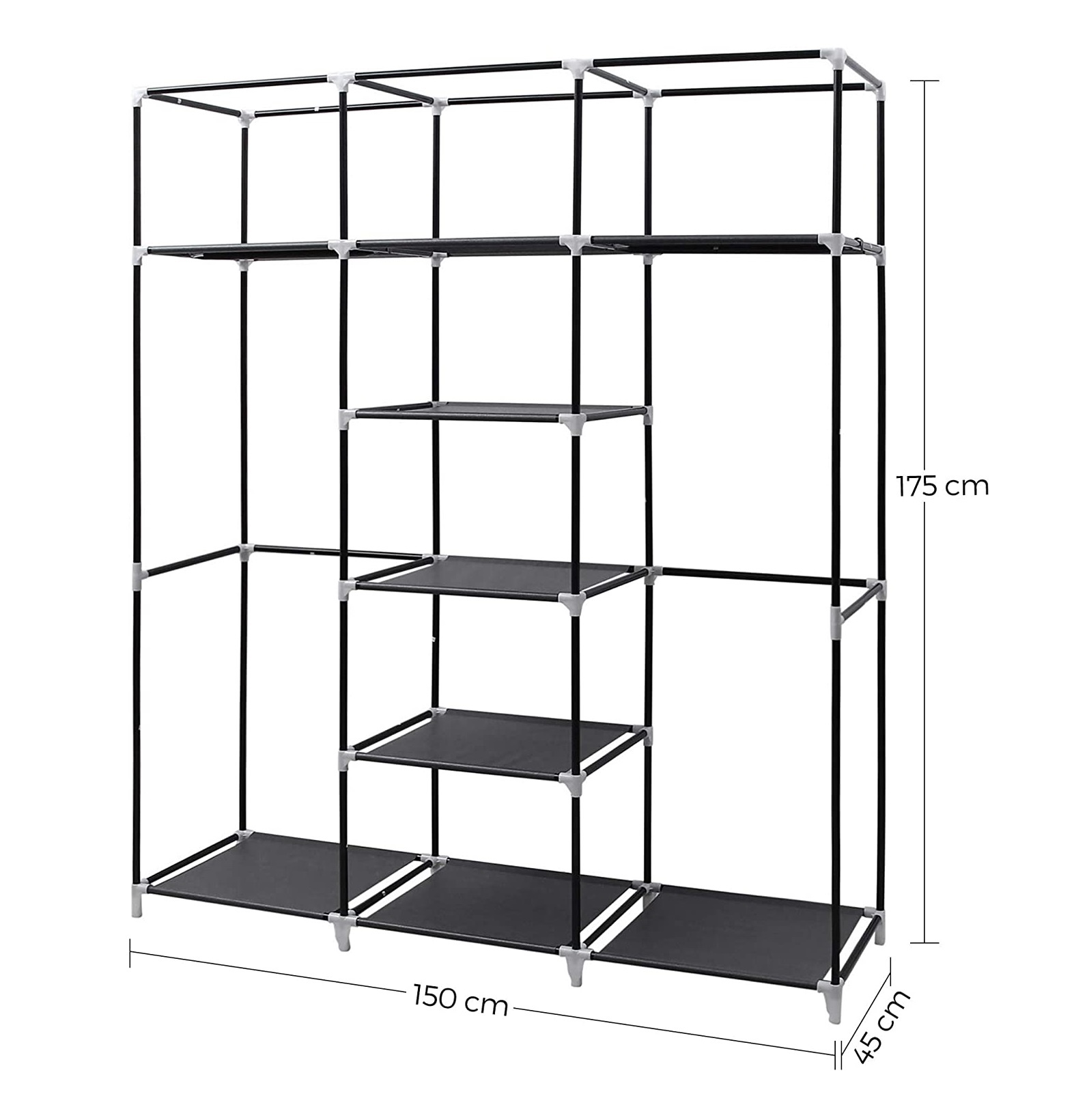 Parya Home - Schwarzer Kleiderschrank - klappbar - 2 Kleiderstangen - Stoff