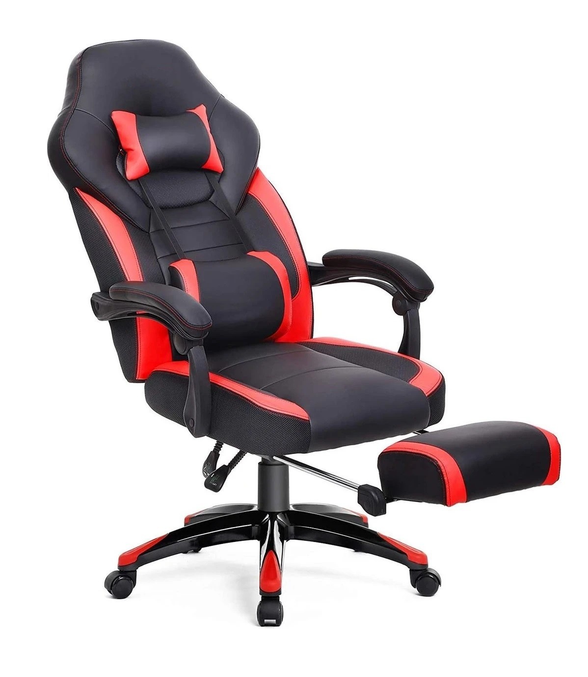 Parya Home - Gaming chair - Bureaustoel - Voetensteun, Hoofdsteun en Lendenjussen - Rood