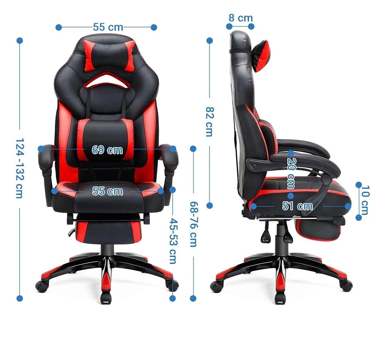 Parya Home - Gaming chair - Bureaustoel - Voetensteun, Hoofdsteun en Lendenjussen - Rood