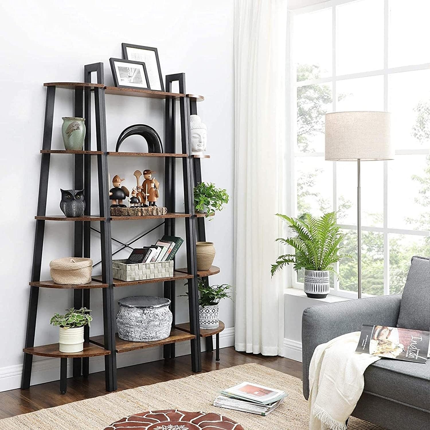 Parya Home - Houten Boekenkast - 5 Legborden - Metalen Frame - Vintage