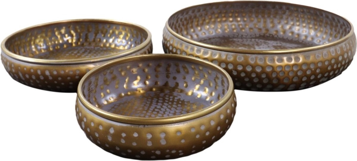 Schaal Set van 3 - ø33,50x7,50 - Brass/Antique goud - Aluminium