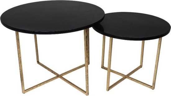 Ronde Salontafel - ø61x45/ø46x39 - zwart marmer - goud - set van 2