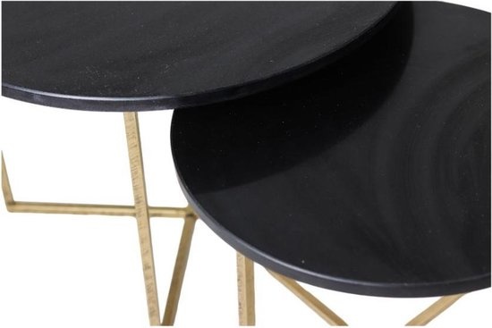 Ronde Salontafel - ø61x45/ø46x39 - zwart marmer - goud - set van 2