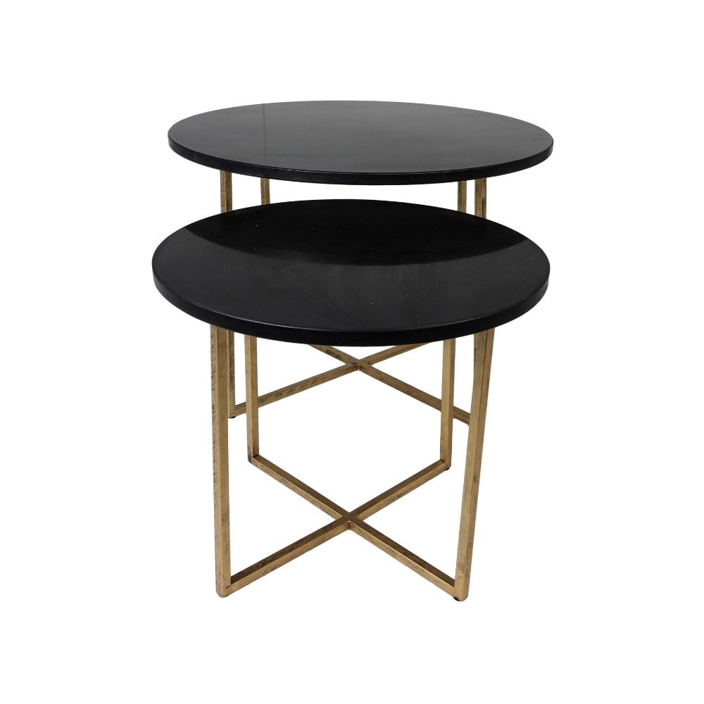 Ronde Salontafel - ø61x45/ø46x39 - zwart marmer - goud - set van 2