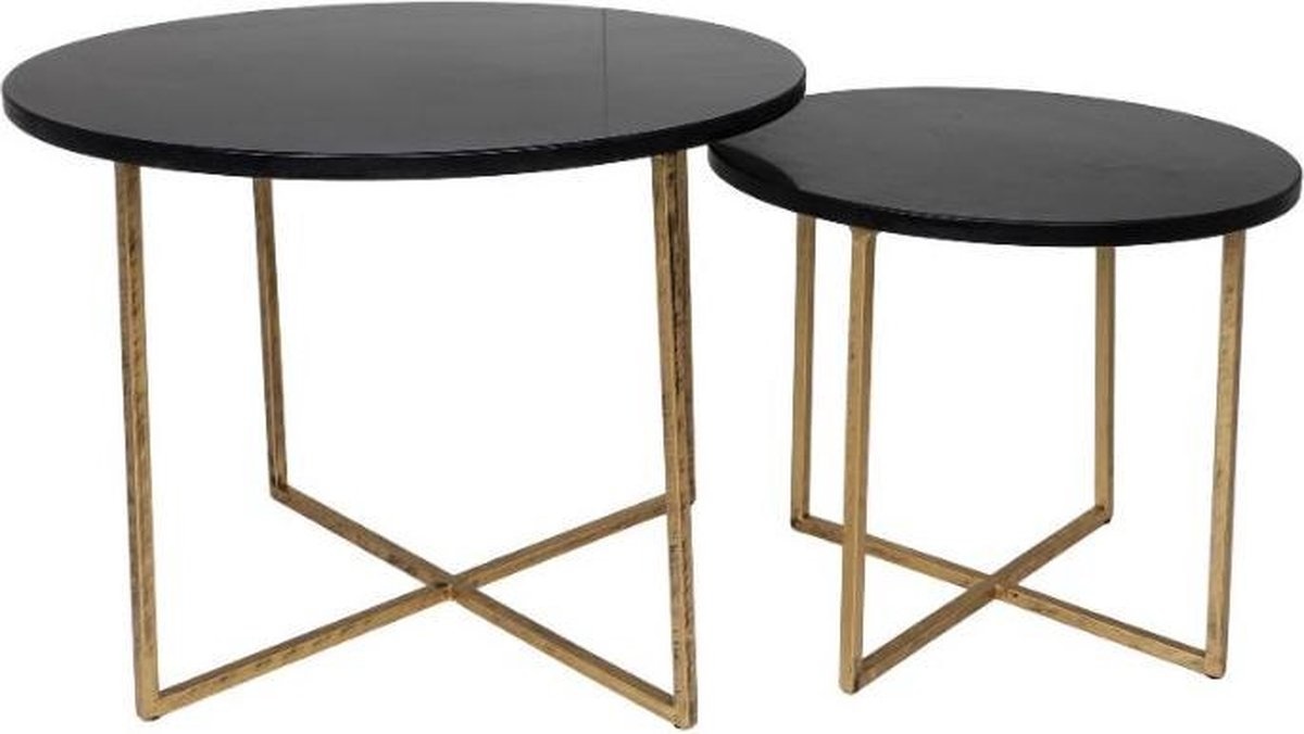 Ronde Salontafel - ø61x45/ø46x39 - zwart marmer - goud - set van 2