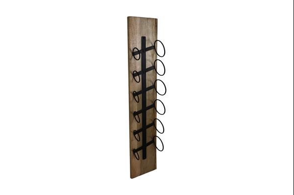 Hangend Wijnrek 6 Flessen - 20x13x100 - Naturel/Zwart - Mangohout/Metaal