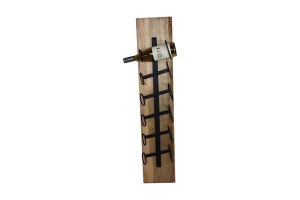 Hangend Wijnrek 6 Flessen - 20x13x100 - Naturel/Zwart - Mangohout/Metaal