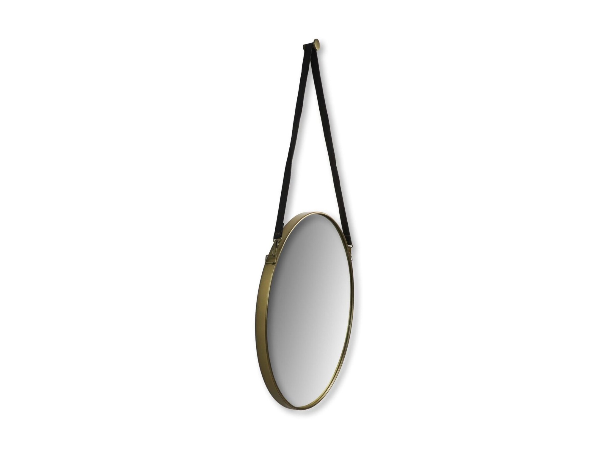 Ronde Wandspiegel met Riem - ø60 cm - Antique Gold/Zwart
