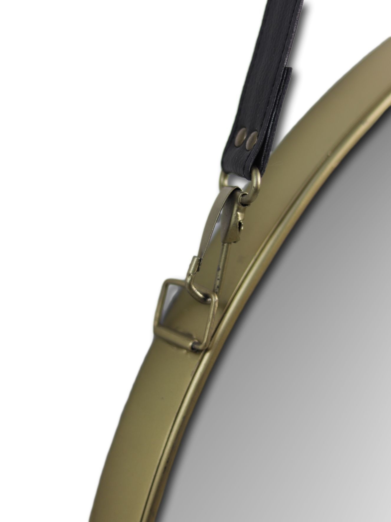 Ronde Wandspiegel met Riem - ø60 cm - Antique Gold/Zwart
