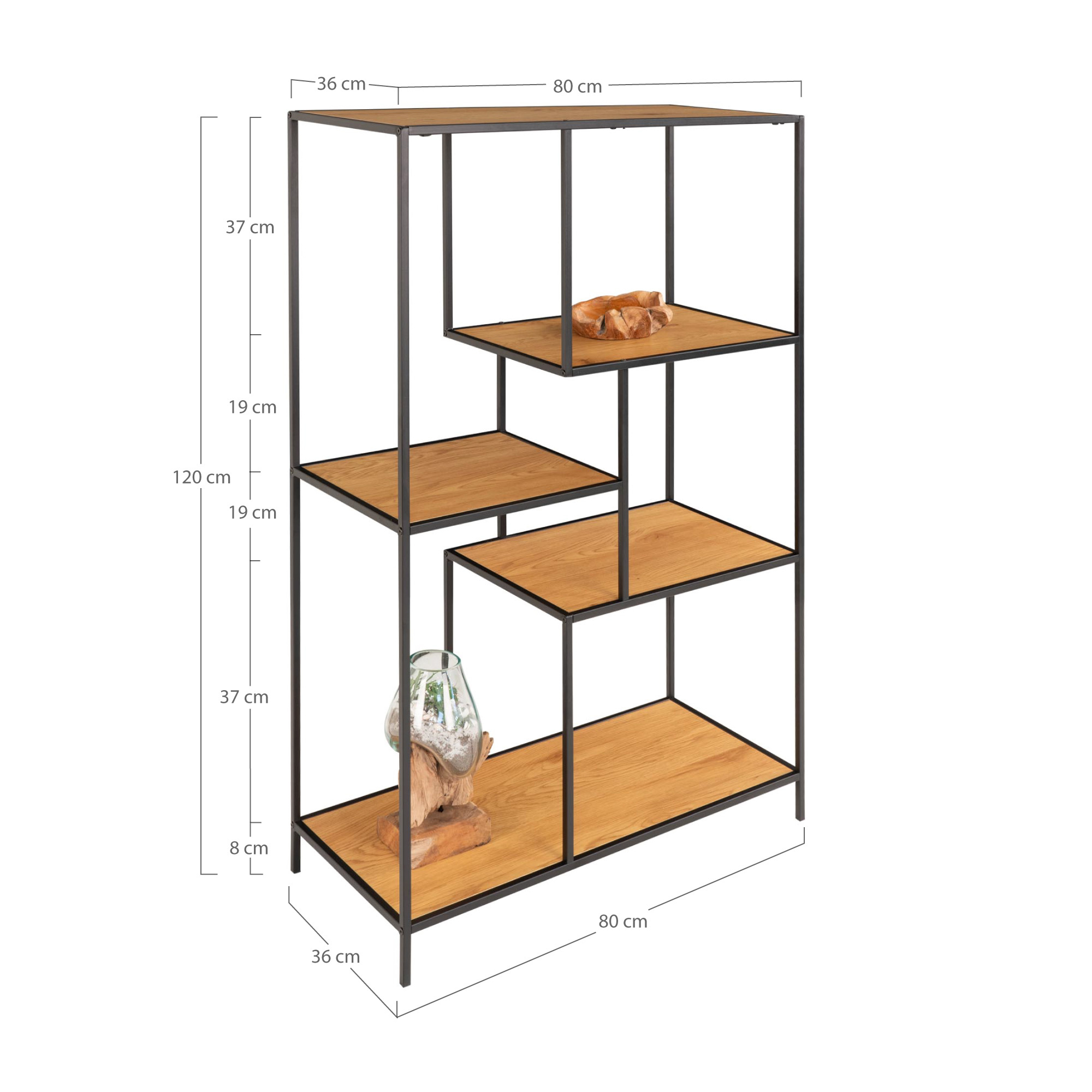 Vita Legplank - met zwart frame -eikenlook planken 36x80x120 cm