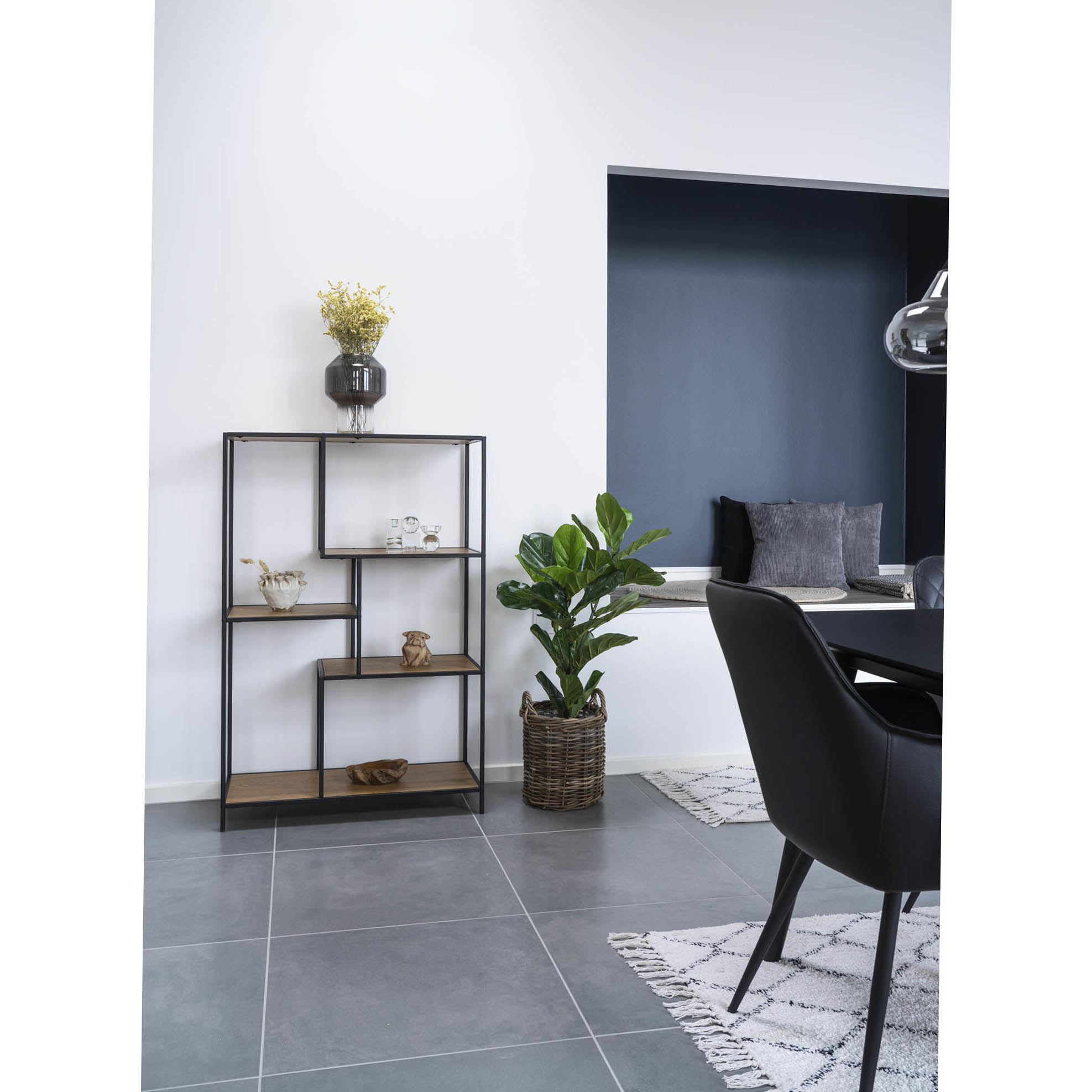 Vita Legplank - met zwart frame -eikenlook planken 36x80x120 cm