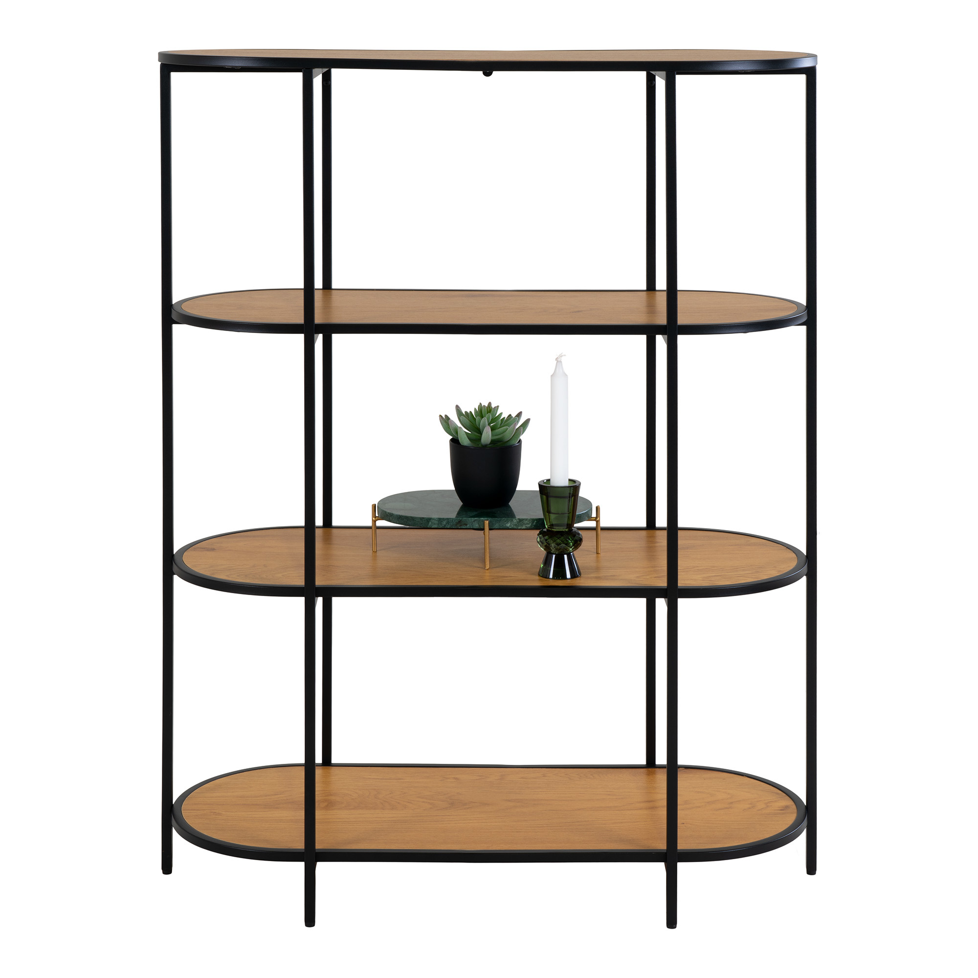 Vita Shelf - Ovale plank met zwart frame en 4 bruine planken