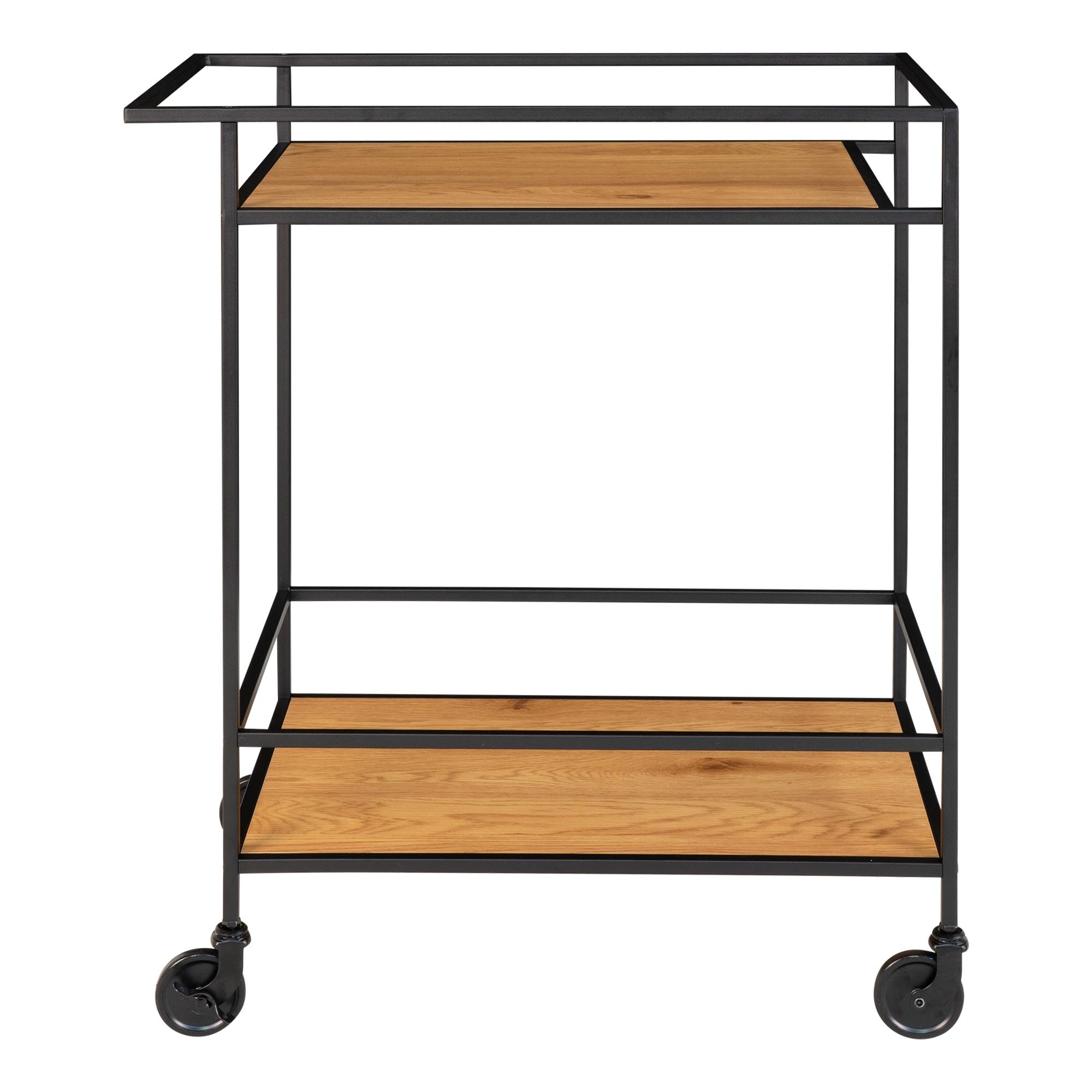 Vita Bar Trolley mit schwarzem Rahmen und Rädern - Eichenoptik -68x40x79 cm