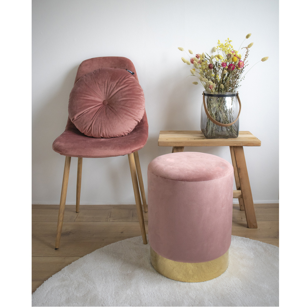 Gamby Pouf - mit kupferfarbenem Stahlfuß - Samt - Rosa
