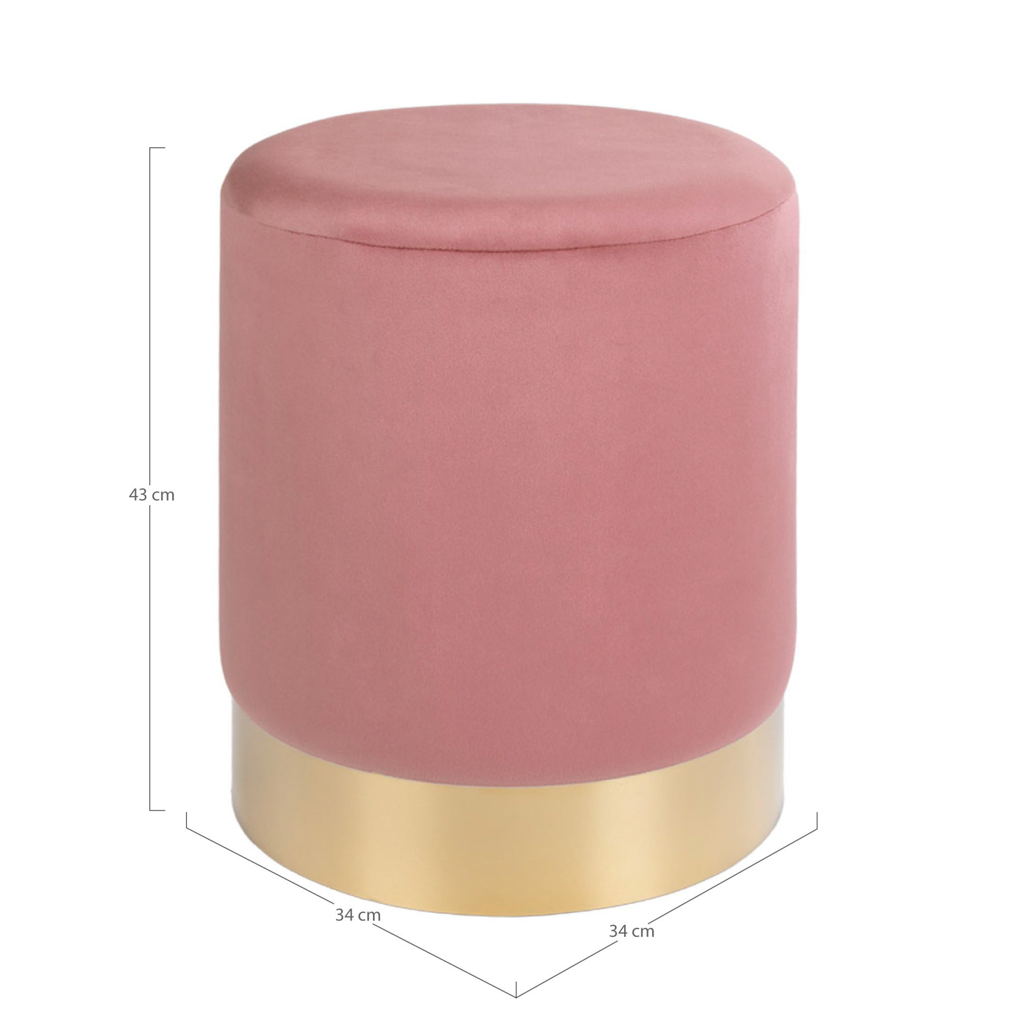 Gamby Pouf - mit kupferfarbenem Stahlfuß - Samt - Rosa