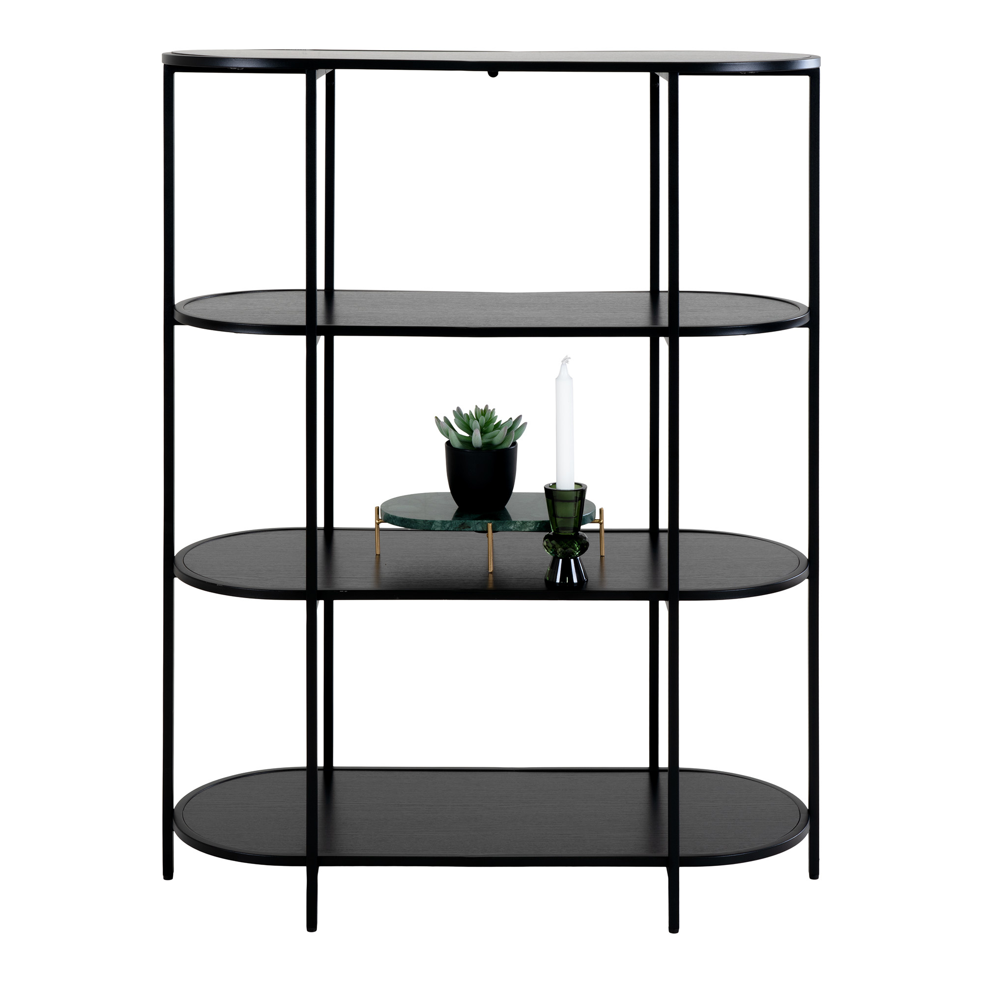 Vita Shelf - Ovale plank met zwart frame en 4 zwarte planken