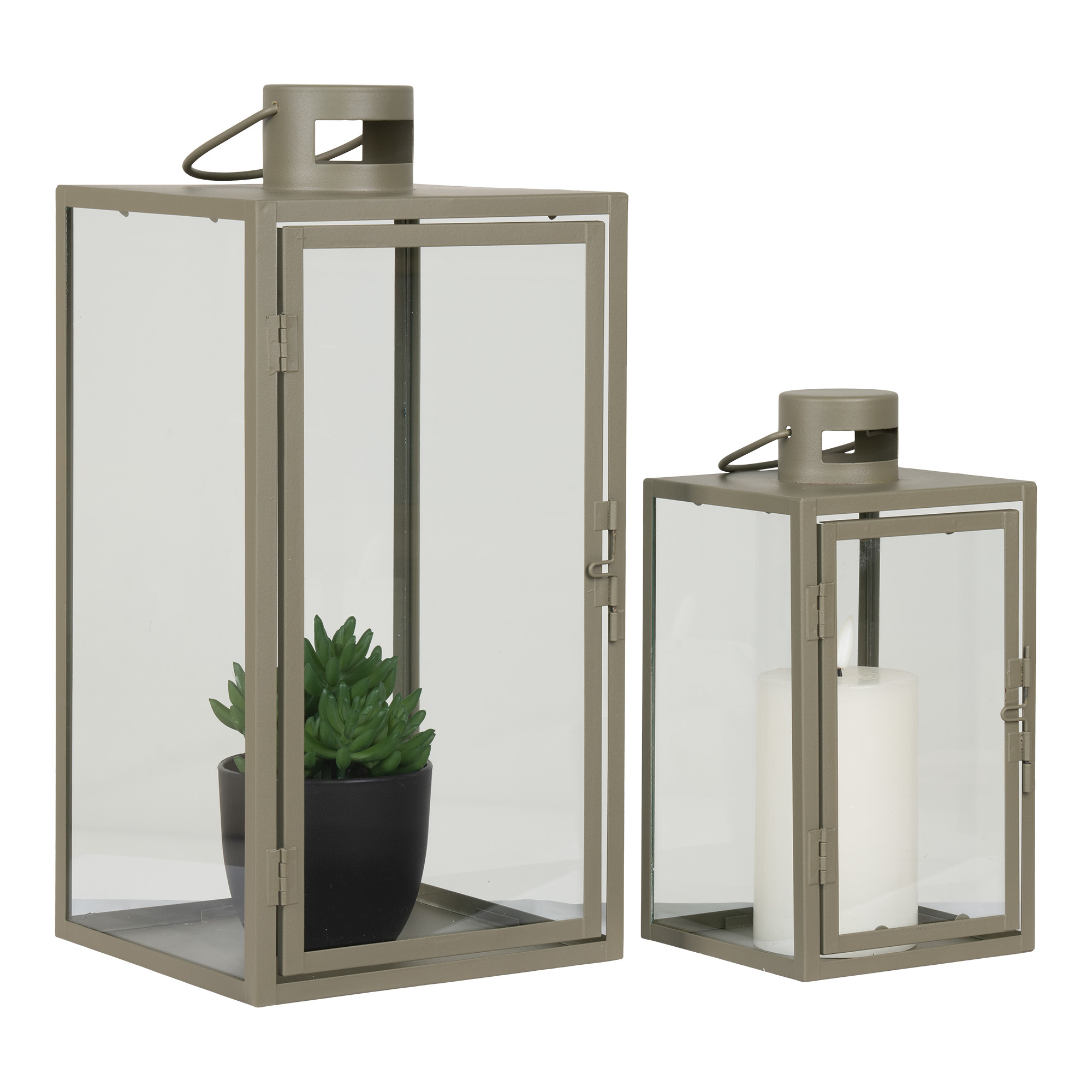 House Nordic - Corfu Lanterne Set of 2 / Lantern in green with handle set of 2 - 26x13x13 CM - Green - Metal