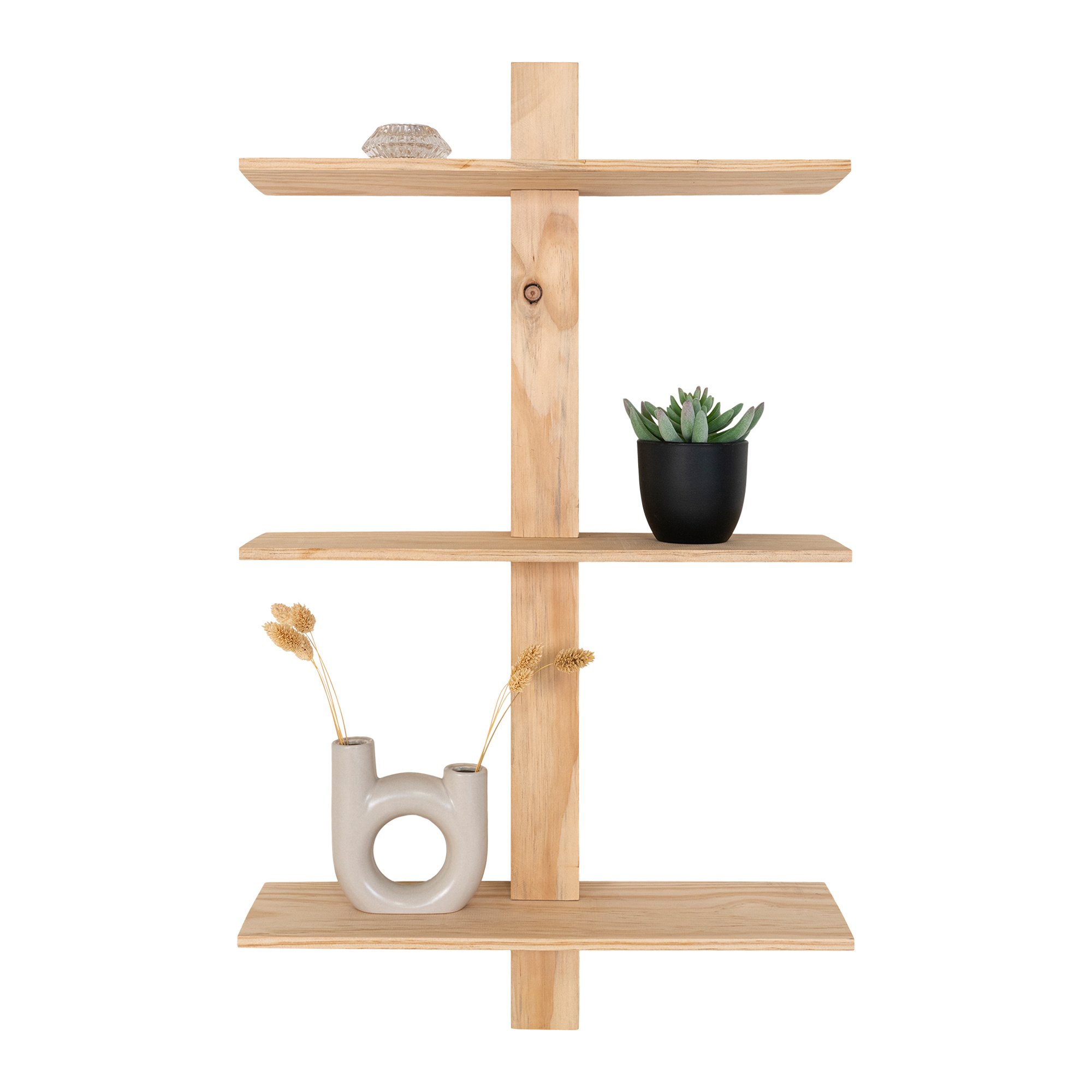 House Nordic - Almelo Wandplank met 3 Natuurlijke Houten Planken - 21x55x72 CM - Natuurlijk Hout - Grenenhout