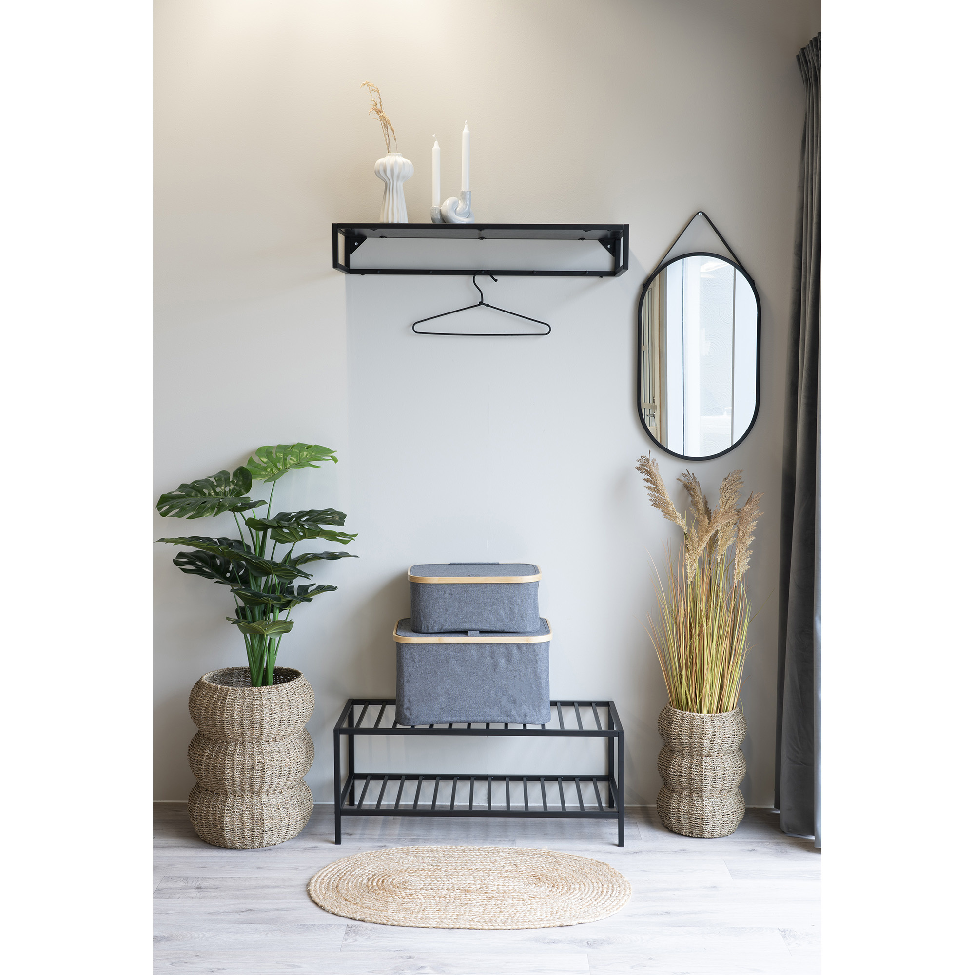 House Nordic - Vita Schoenenrek / Schoenenrek met 2 planken - 34x32x79 CM - Zwart - Staal