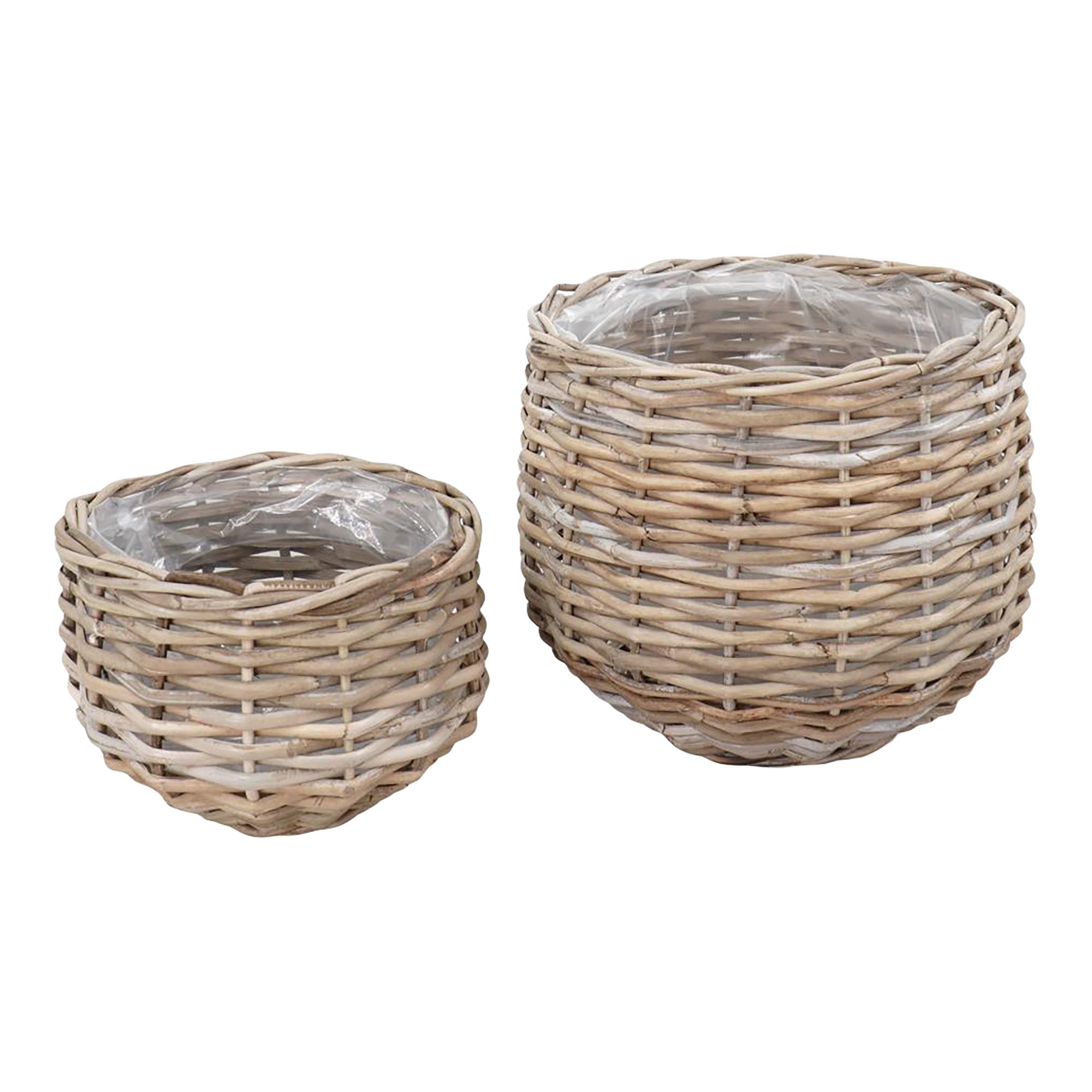 House Nordic - Pulo Manden / Mand in Kubu met Plastic Binnenkant Set van 2 - Grijsbruin - Rotan House Nordic - Pulo Manden / Mand in Kubu met Plastic Binnenkant Set van 2 - Grijsbruin - Rotan
