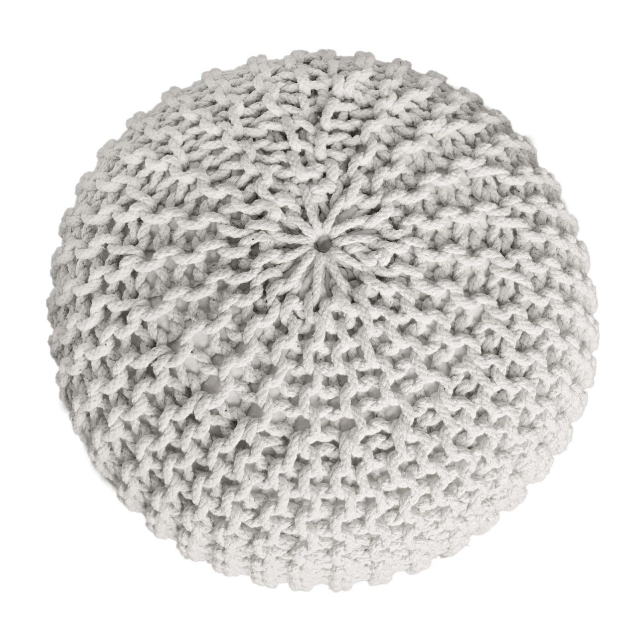 Fußhocker - Set 3-teilig - Ø 55 cm x 37cm - Weiß - Grobgestrickte Optik