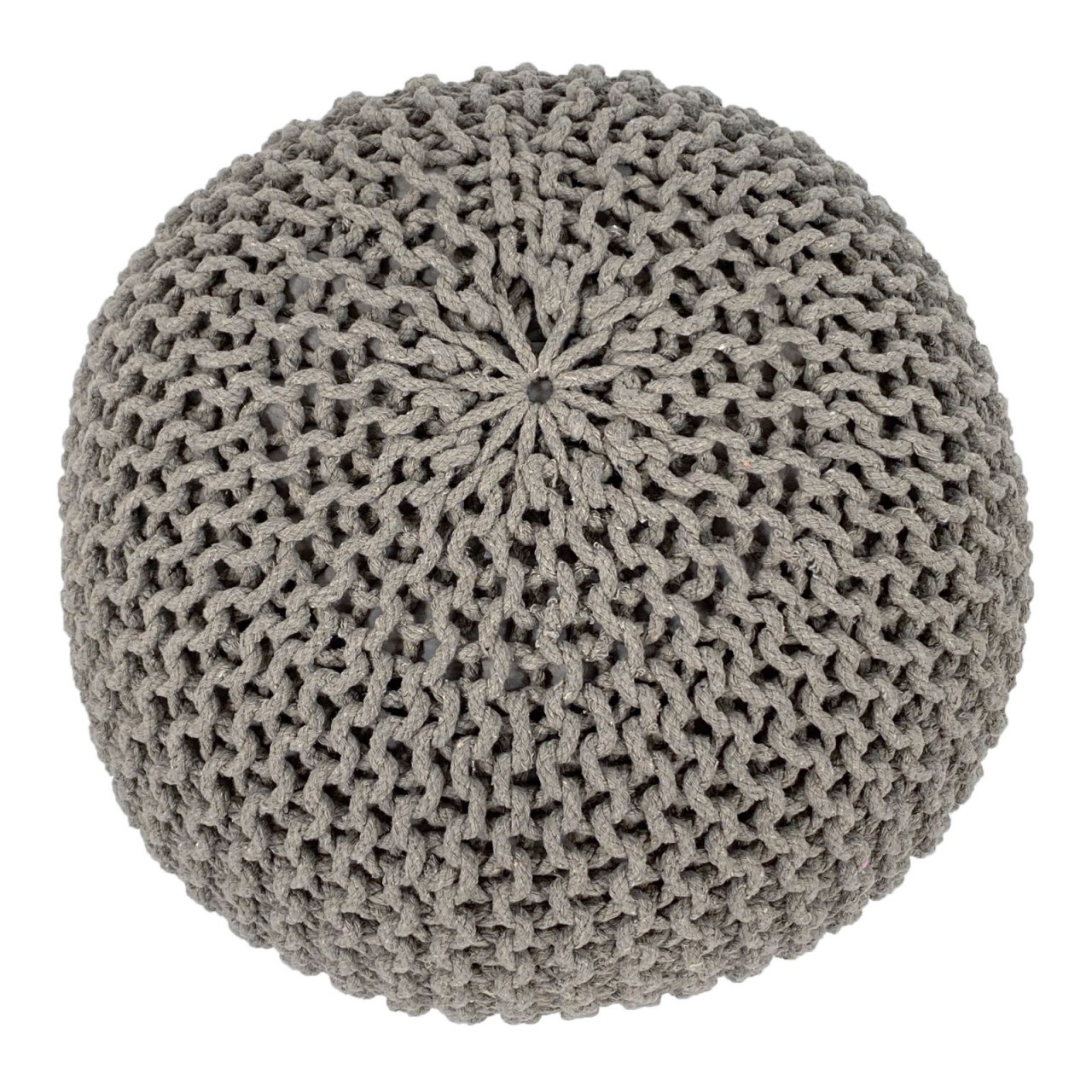 Poef - kruk - Ø 55 cm x 37cm - grijs - Grof gebreide look - Duurzaam