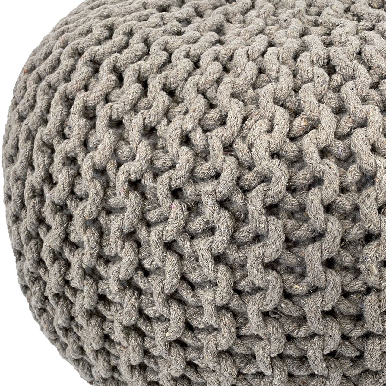 Poef - kruk - Ø 55 cm x 37cm - grijs - Grof gebreide look - Duurzaam