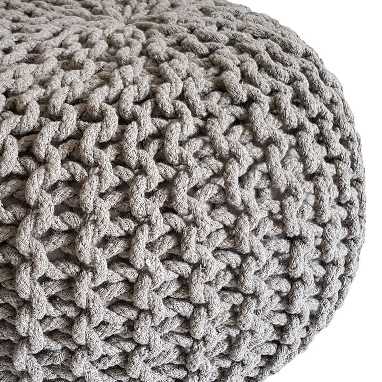 Hocker - Hocker Ø 45 cm x 30 cm - Beige - Grobgestrickte Optik - Langlebig