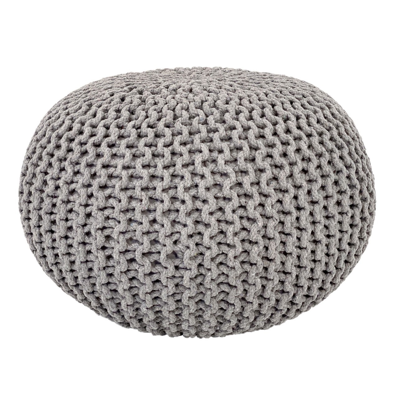 Poef - Kruk Ø 55 cm x 37 cm - Lichtgrijs - Grof gebreide look - Duurzaam