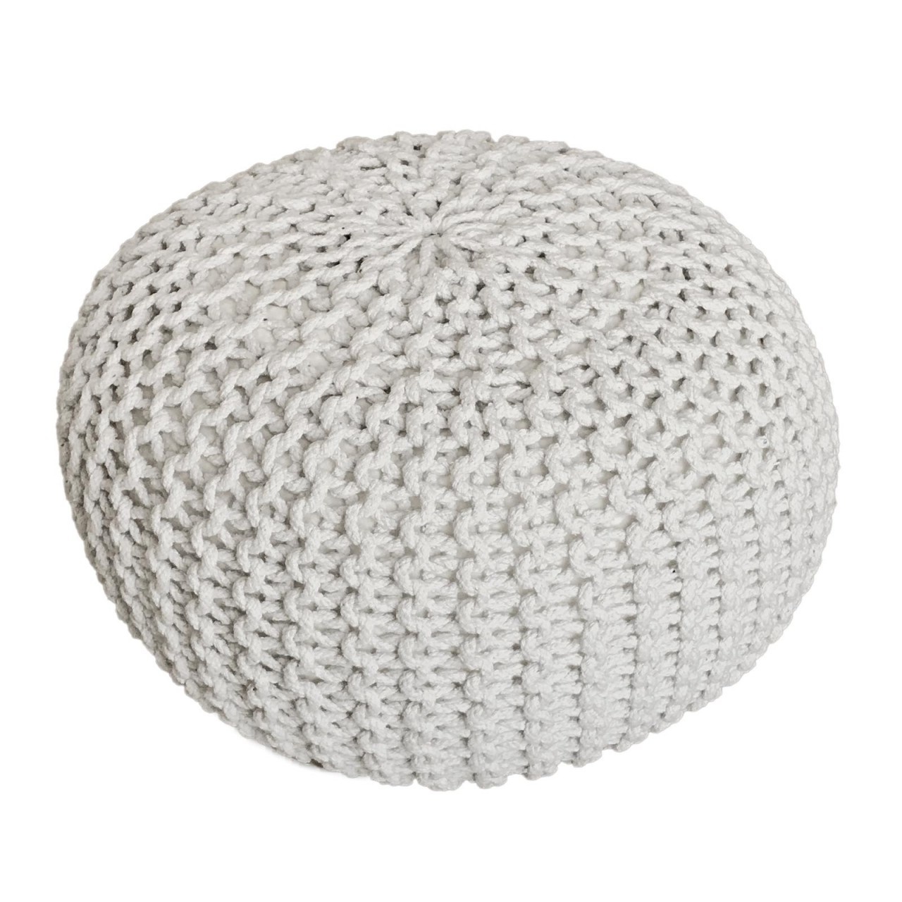 Fußhocker - Hocker Ø 55 cm x 37 cm - Weiß - Grobgestrickte Optik - Langlebig