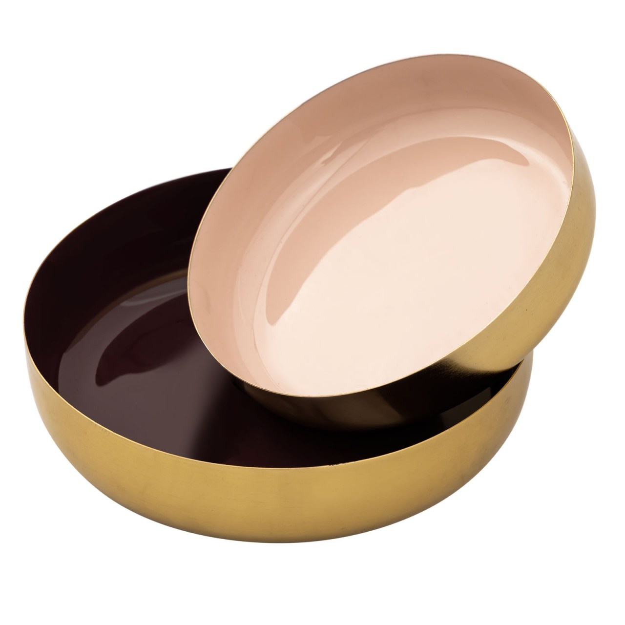 Parya Home - Dekoschale 2er Set Knabberschale rund Glam - ø 22x18 - Gold und innen emailliert - Hochwertiges Metall