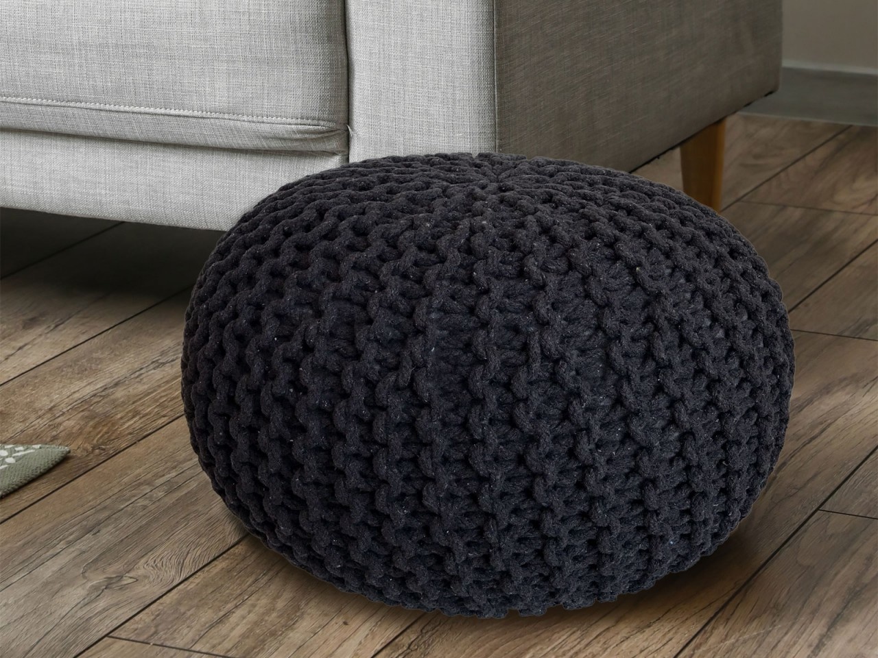 Parya Home - Poef-Kruk - Duurzaam Hoogte 37 - Ø 55 cm - Zwart - Katoen