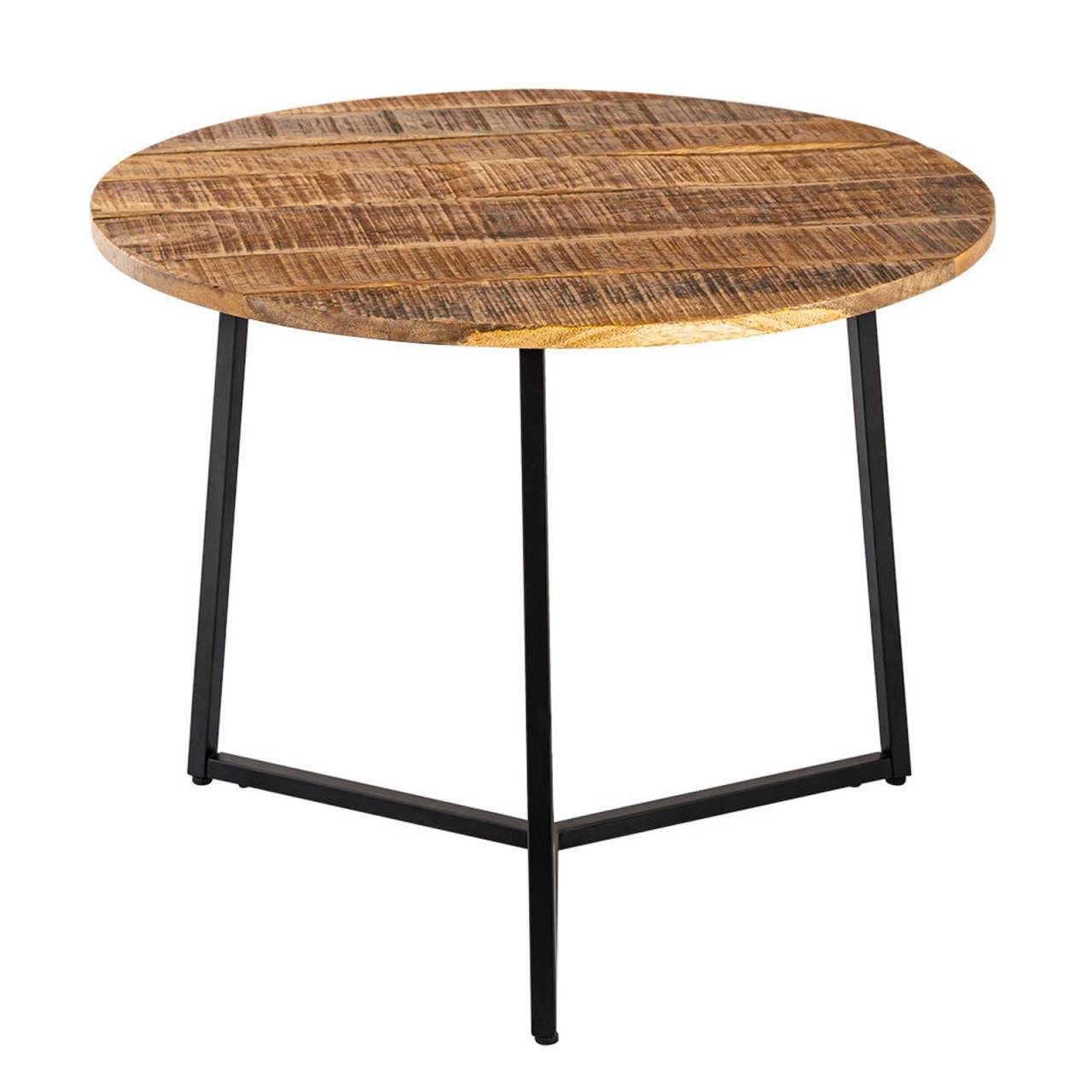 Parya Home - Couchtisch rund Massivholz ø 56cm Wohnzimmertisch Beistelltisch La Palma Metallgestell schwarz