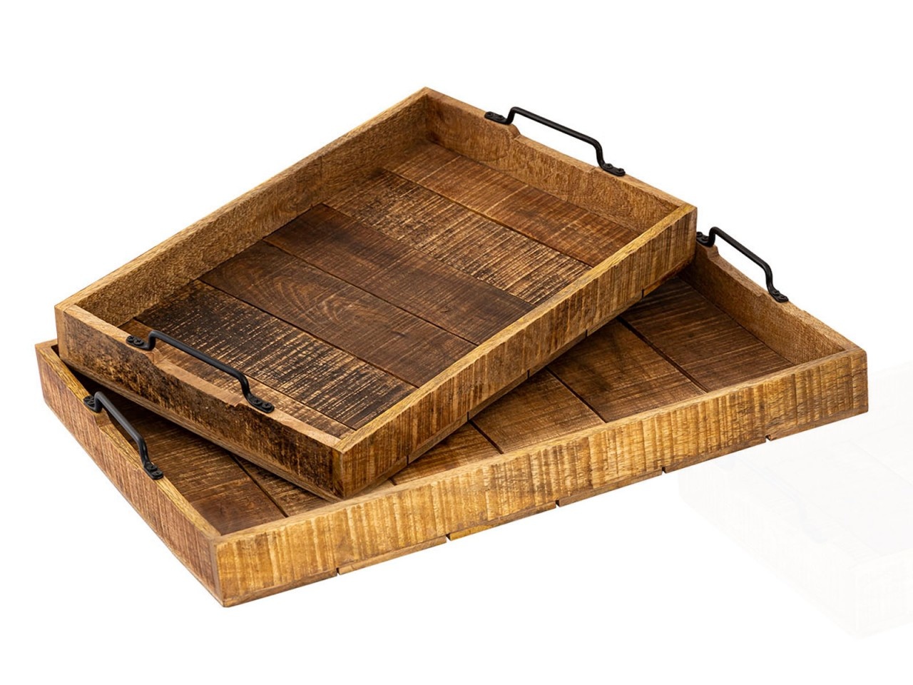 Parya Home - Houten Dienblad Decoratief Set van 2 Stuks - 46x31cm - Bruin - Mangohout