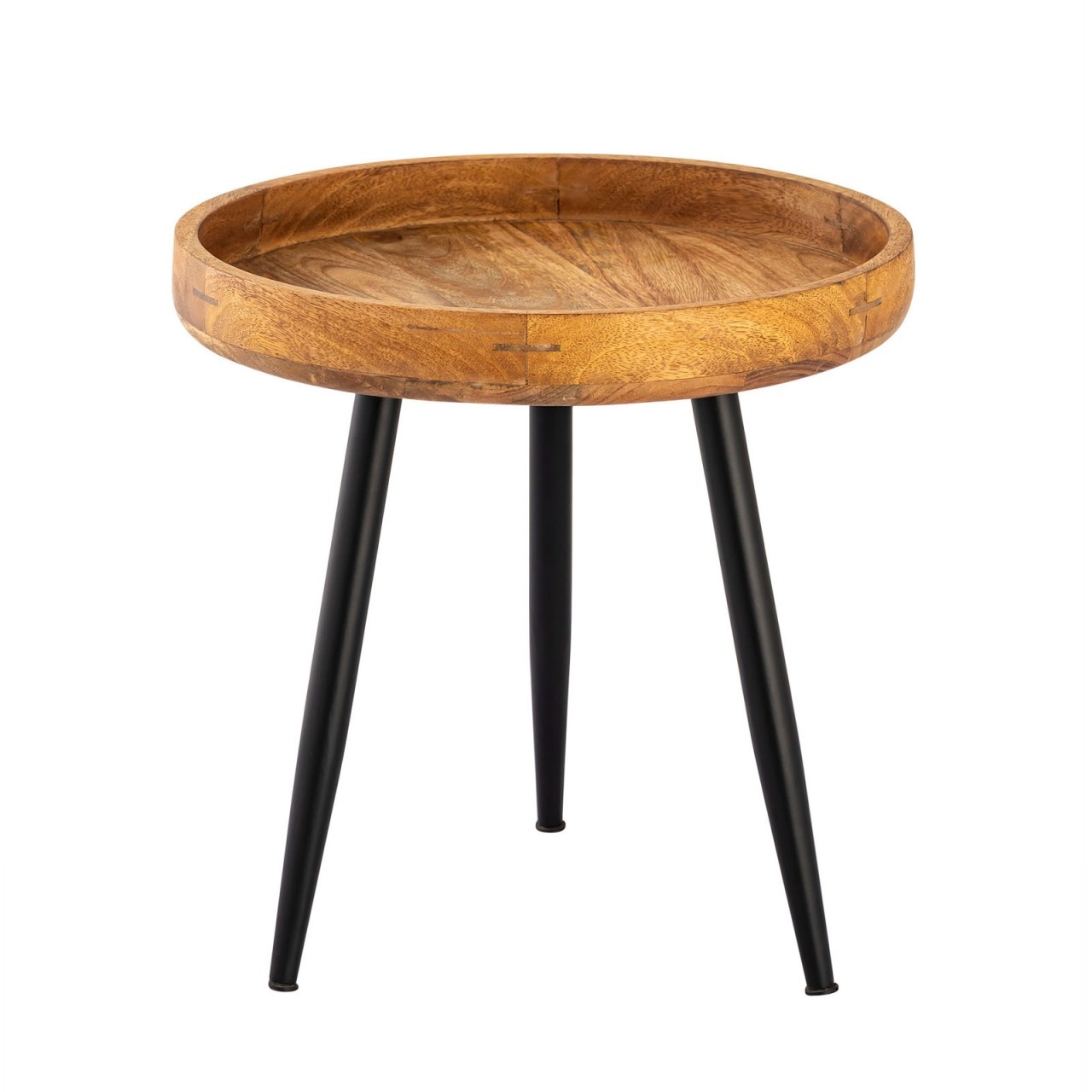 Parya Home - Beistelltisch Holz rund dia 40cm Couchtisch Couchtisch Vancouver Metallbeine mattschwarz