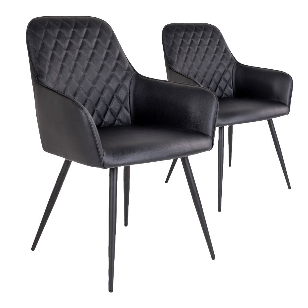 Harbo Dining Chair - Stuhl aus schwarzem PU mit schwarzen Beinen - 2er Set
