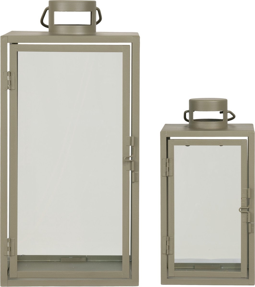 House Nordic - Corfu Lanterne Set of 2 / Lantern in green with handle set of 2 - 26x13x13 CM - Green - Metal