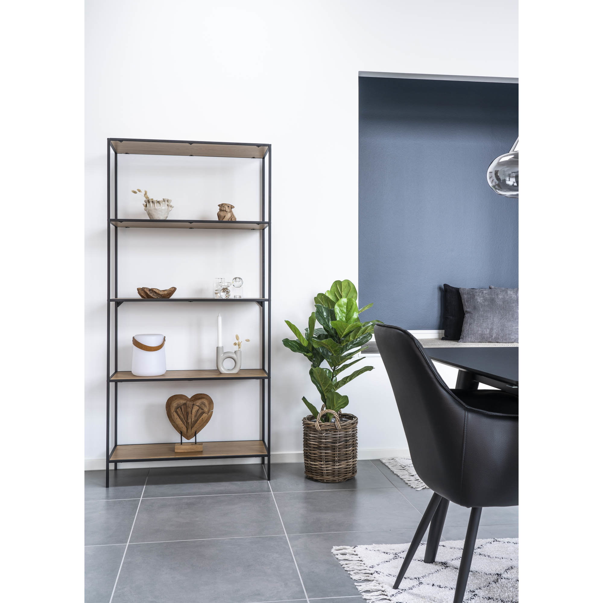 Vita Plank- Schwarzer Rahmen und 5 Einlegeböden in Eichenoptik - 80x36x170 cm