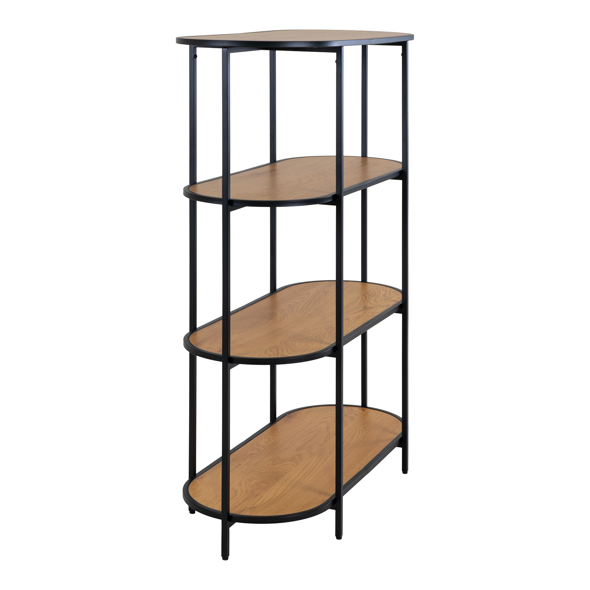Vita Shelf - Ovale plank met zwart frame en 4 bruine planken