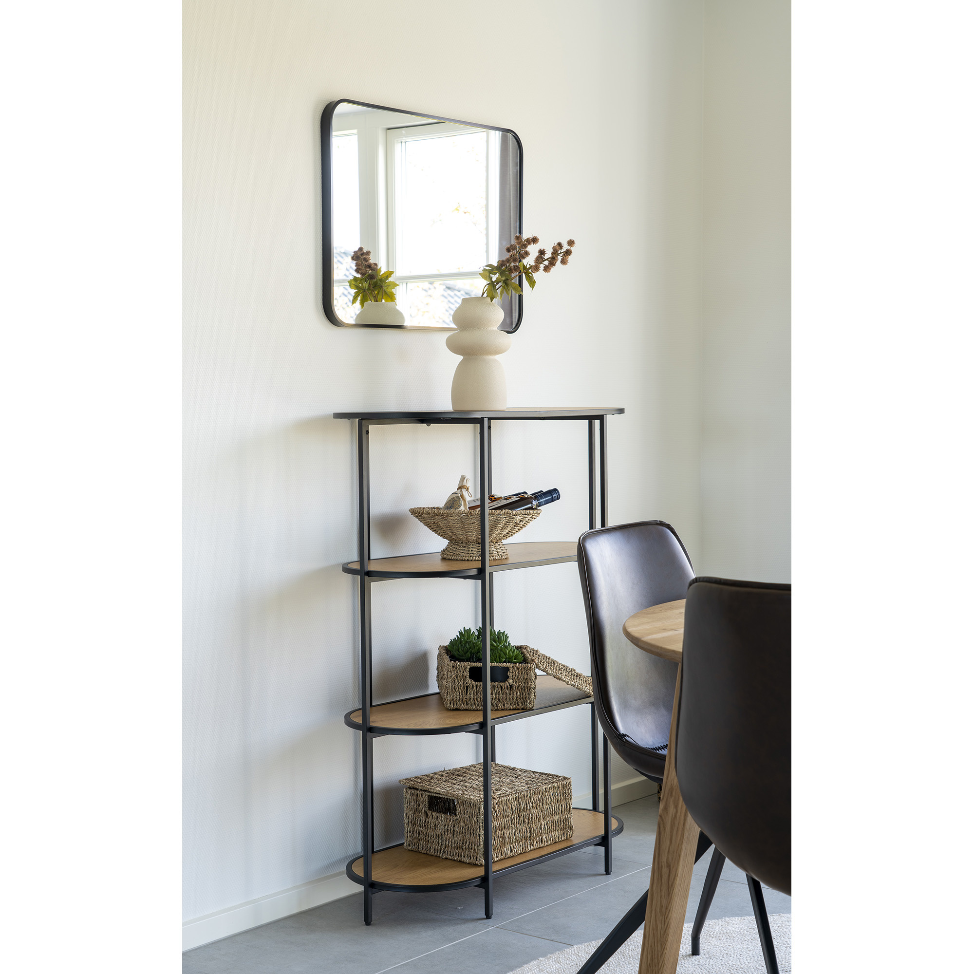 Vita Shelf - Ovale plank met zwart frame en 4 bruine planken