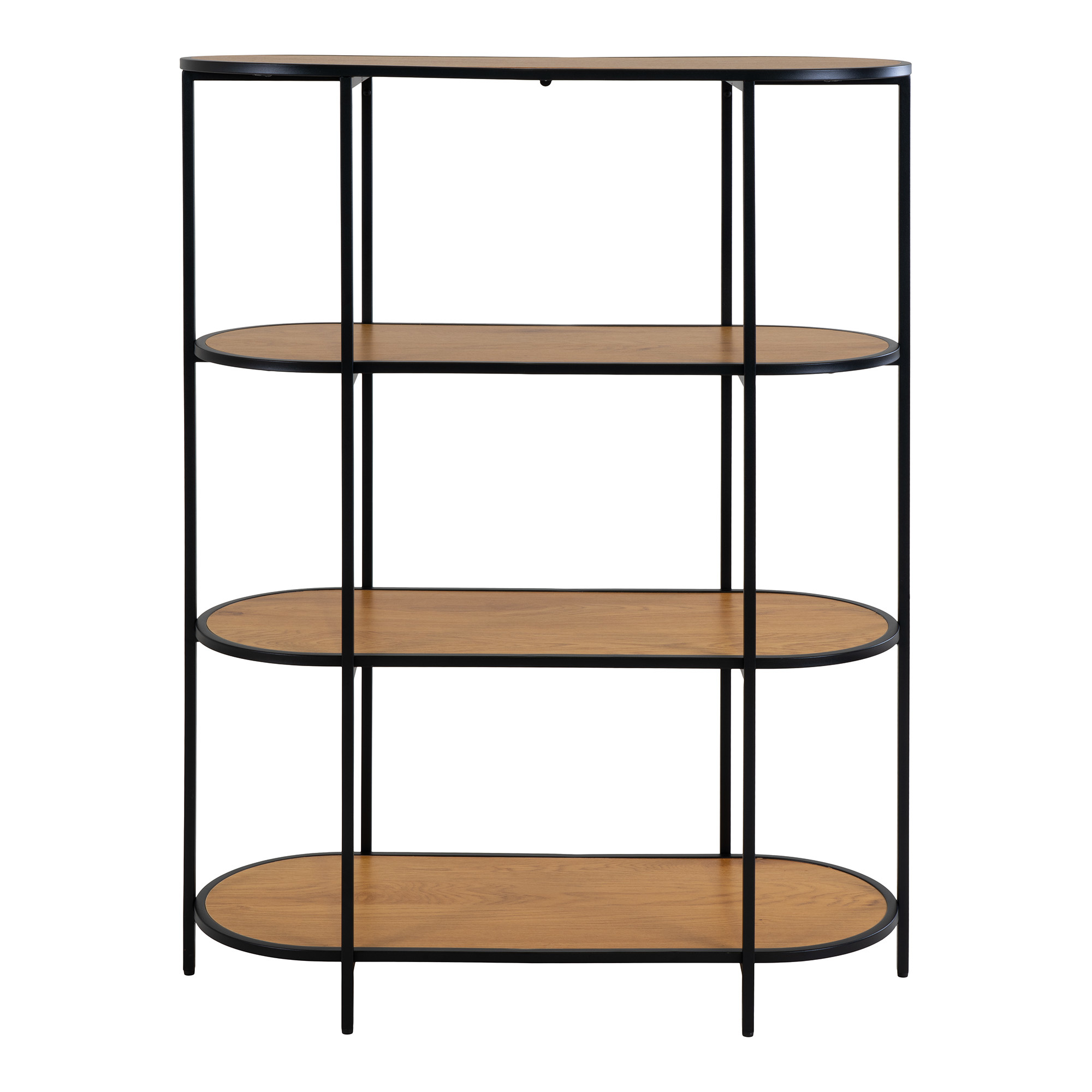 Vita Shelf - Ovale plank met zwart frame en 4 bruine planken