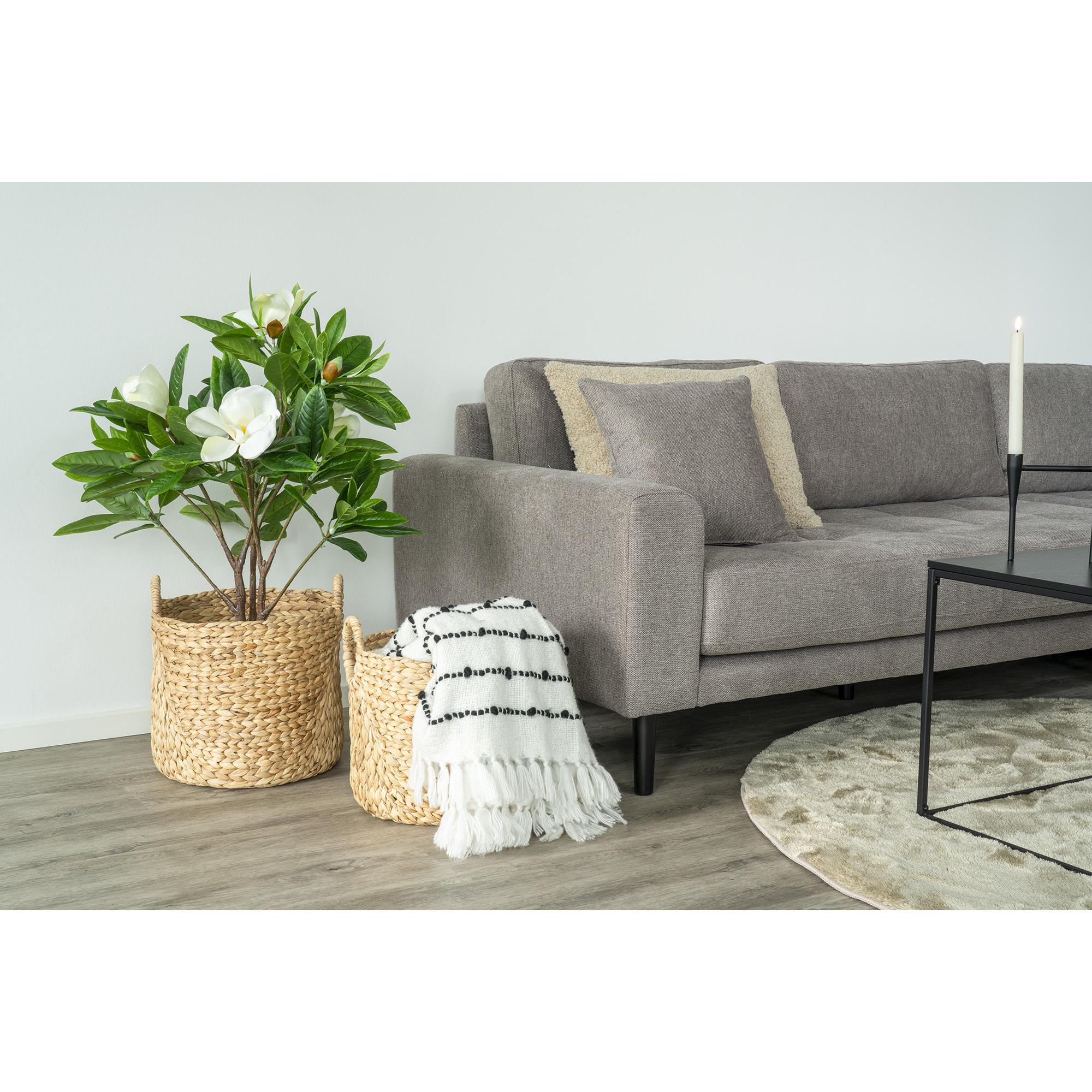 House Nordic – Passo Körbe rund 2er Set – 30/35 x 34/37 x 30/35 cm – Natur – Wasserhyazinthe