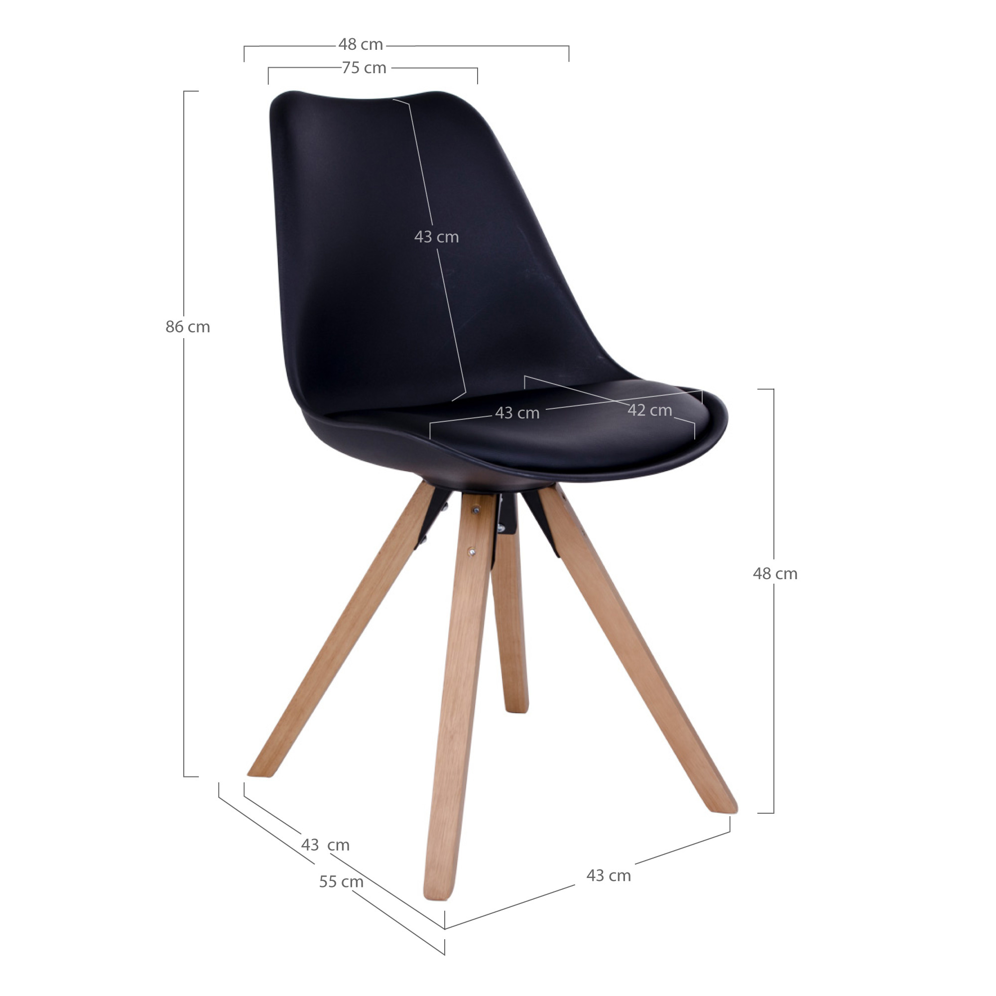 Bergen Dining Chair - Stuhl in schwarz mit Naturholzbeinen - 2er Set