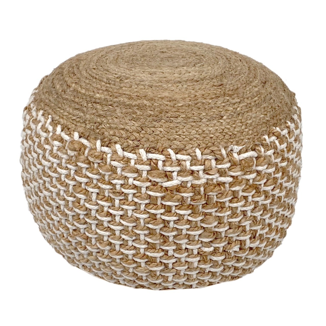 Fußhocker - Jutehocker - Rund Ø50 x 35 cm - Dekohocker Jute - Natur/weiß - Fußhocker