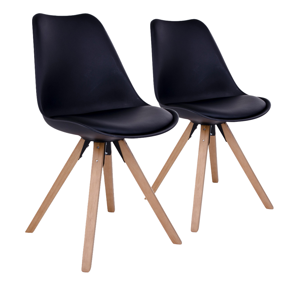 Bergen Dining Chair - Stuhl in schwarz mit Naturholzbeinen - 2er Set