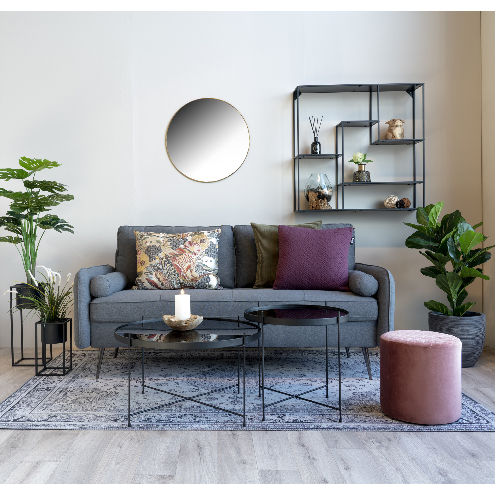 Ejby Pouf - Runder Pouf - Samt - Rosa- 34cm